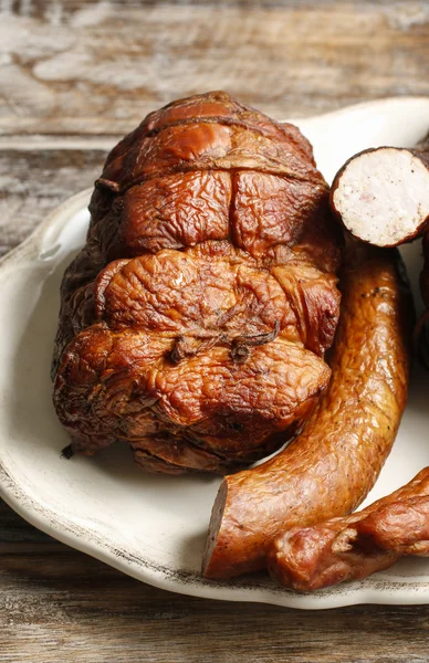 Smoked ham and sausage — Stock Photo, Image