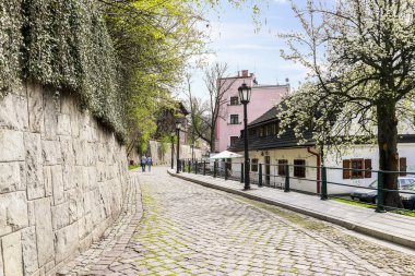 Cieszyn, Polonya - 16 Nisan 2016: Ünlü Przykopa sokak 