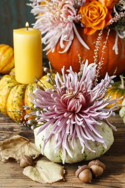 Buket çiçek balkabağı içinde