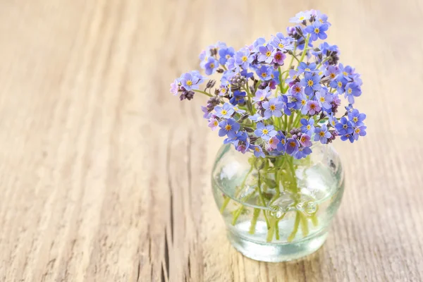 Strauß von Vergissmeinnicht-Blumen in Glasvase — Stockfoto