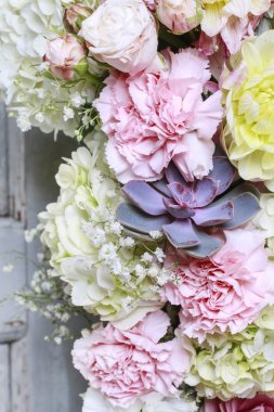 Çiçek arka plan gül, yıldız çiçeği, HORTENSIA ve karanfil flo ile