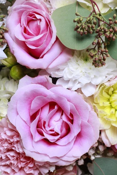 Blütenhintergrund mit Rose, Dahlie, Hortensie und Nelkenblüte — Stockfoto