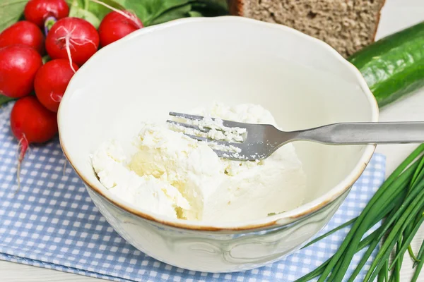 Cottage cheese in a bowl — Stock Photo, Image