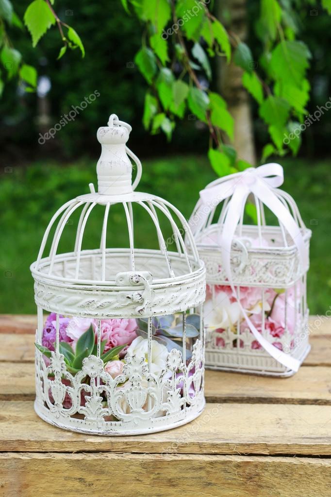 Garden Party Decorations Vintage Bird Cages With Flowers Inside