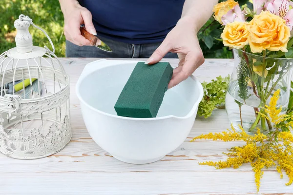 Fleuriste Travail Comment Faire Pièce Maîtresse Table Moderne Pour Mariage — Photo