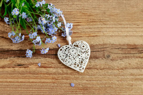 Vergeet Niet Bloemen Rustieke Houten Achtergrond Kopieer Ruimte — Stockfoto