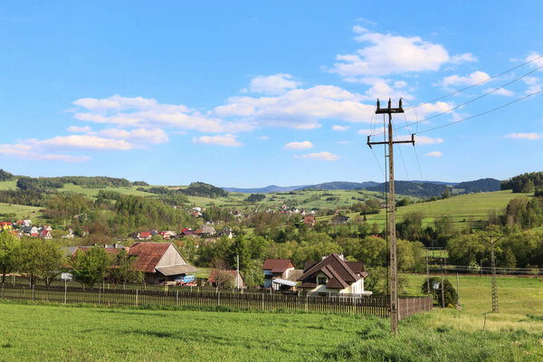 A typical polish village in Raba Wyzna, Poland.