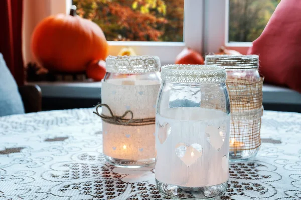 How to transform plain glass jar into a romantic candle holder. Step by step, tutorial.