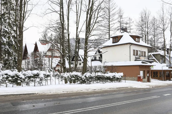 Ruas Edifícios Residenciais Inverno Zakopane Polônia — Fotografia de Stock