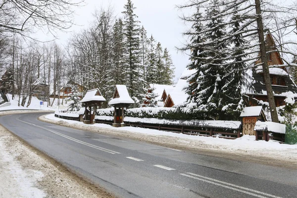 Ruas Edifícios Residenciais Inverno Zakopane Polônia — Fotografia de Stock