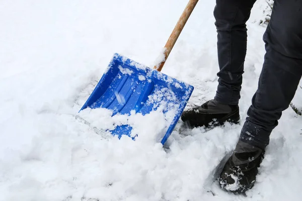 Removing Snow Sidewalk Snowstorm Winter Time — Stock Photo, Image