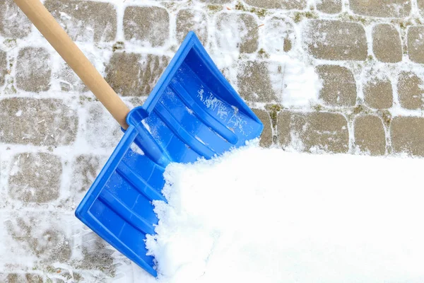 Removing Snow Sidewalk Snowstorm Winter Time — Stock Photo, Image