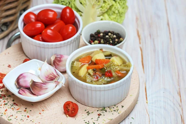 Portion Vegetable Soup Homemade Dinner Lunch Time — Stock Photo, Image