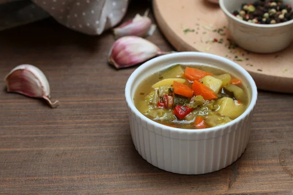 Sebagian Sup Sayur Makan Malam Buatan Sendiri Waktu Makan Siang — Stok Foto