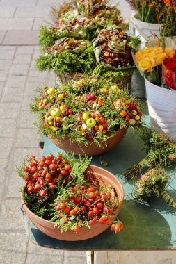 Main Market Square, Krakow, Pol, çiçekli sokak durak