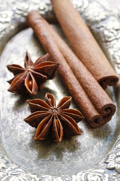 Anise seeds and cinnamon sticks — Stock Photo, Image