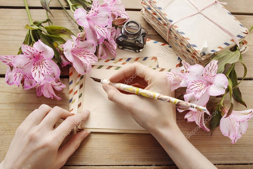 Woman writing a letter. Retro style