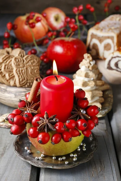 Apple candle holder - christmas decor — Stock Photo, Image