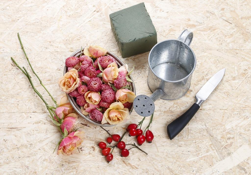 How to make floral arrangement in vintage watering can