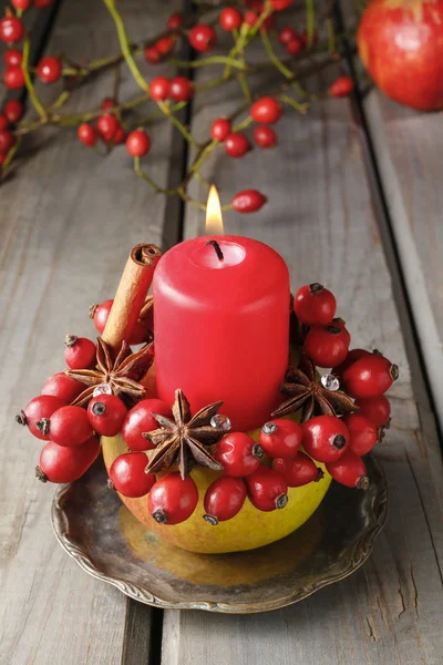 Apple candle holder - christmas home decor — Stock Photo, Image