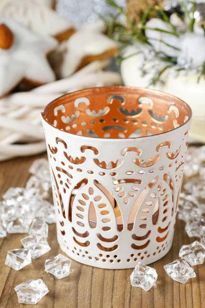 White candle holder with oriental ornaments — Stock Photo, Image