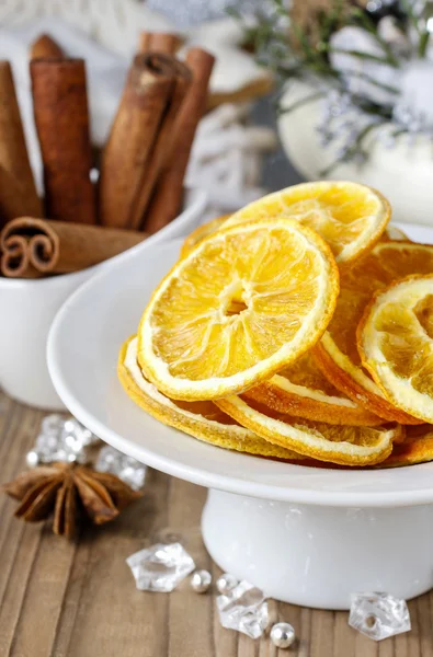 Dried oranges - decoration on a christmas table — Stock Photo, Image