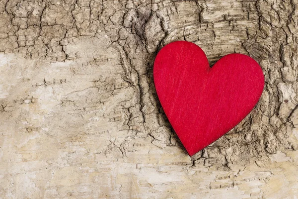 樹皮の背景に赤いハート。愛のシンボル — ストック写真