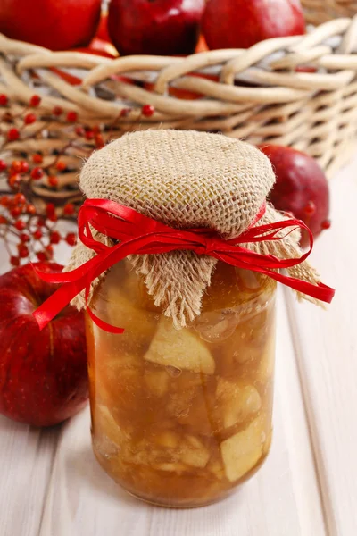 Apple jam in glass jar — Stock Photo, Image