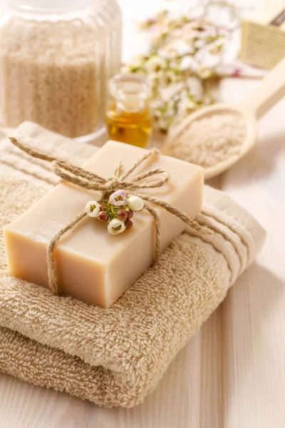 Bar of natural handmade soap — Stock Photo, Image