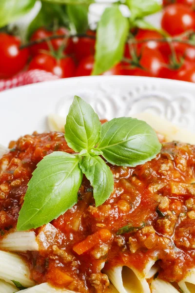 Homemade pasta and bolognese sauce — Stock Photo, Image