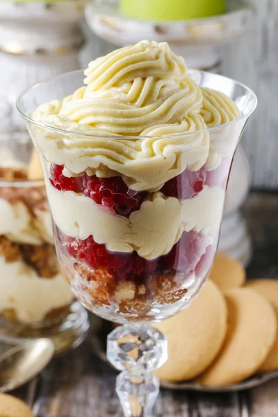 Raspberry layer dessert — Stock Photo, Image