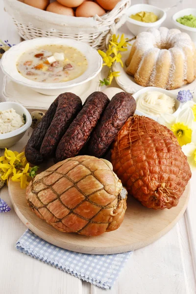 Smoked ham and sausage — Stock Photo, Image