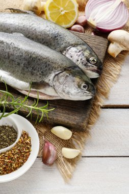 İki gökkuşağı alabalık rustik ahşap tablo