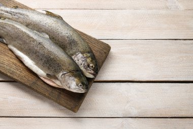 İki gökkuşağı alabalık rustik ahşap tablo