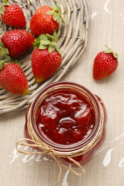 Jar of strawberry jam — Stock Photo, Image