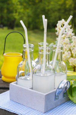 Bahçedeki limonata ile şişe