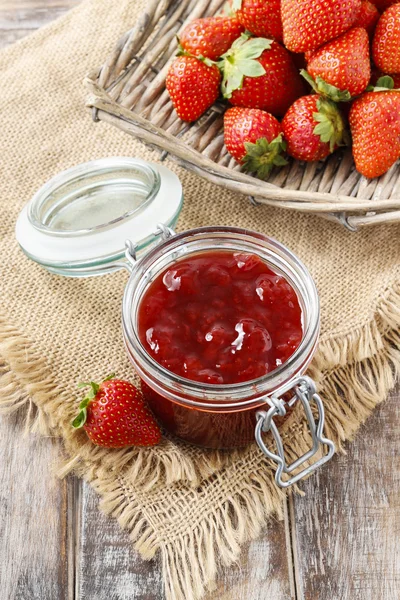 Jar of strawberry jam — Stock Photo, Image