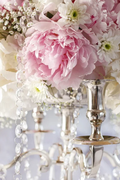 Floral arrangement with pink peonies, white chrysanthemums and g — Stock Photo, Image