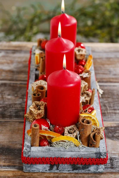 Christmas decoration with red candles — Stock Photo, Image