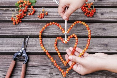 Kadın kalp şekli dekorasyon rowan berry ile yapma