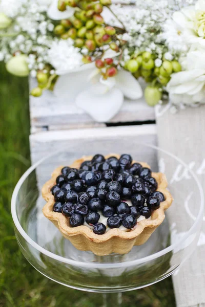 Blueberry tart, przyjęcie w ogrodzie — Zdjęcie stockowe
