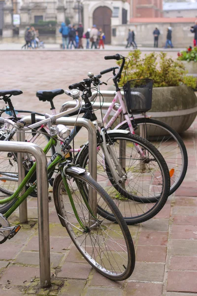 Puesto de bicicletas en el centro de Cracovia, Polonia . — Foto de Stock