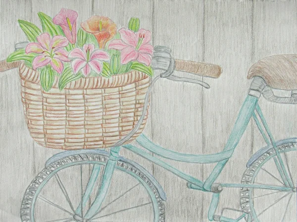 Корзина Цветов Велосипеде — стоковое фото