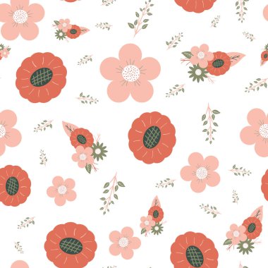 Beyaz üzerine vektör retro vintage çiçek yüzey deseni tasarımı