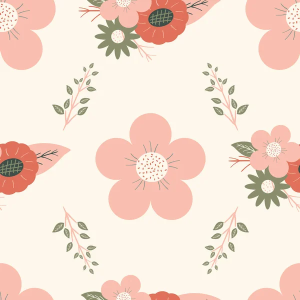 ベクトルレトロヴィンテージ花の表面パターンデザインライトクリーム — ストックベクタ