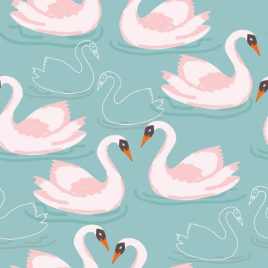 Gölün üzerinde kuğular olan vektörsüz desen