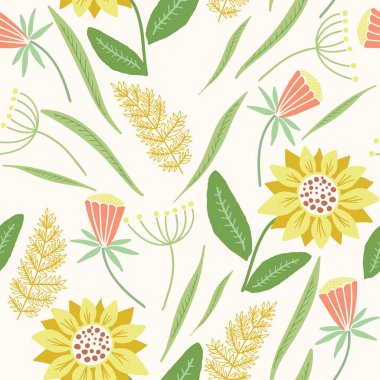 Vektör sarı ve turuncu kır çiçekleri kusursuz desen