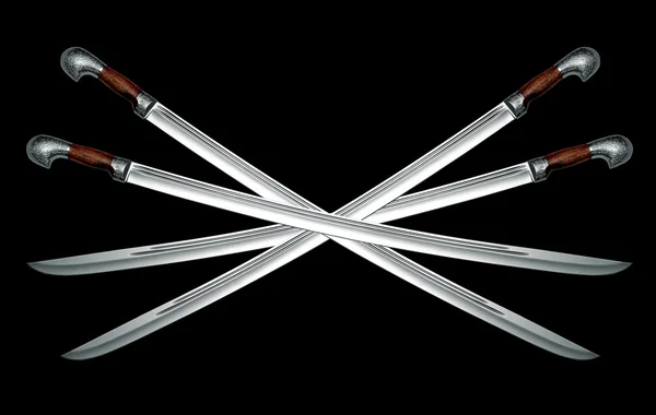 Quatro espadas de cavalaria circassianas nuas em preto — Fotografia de Stock