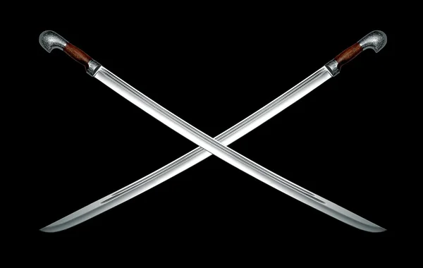 Two naked Circassian cavalry swords on black — Stock Photo, Image