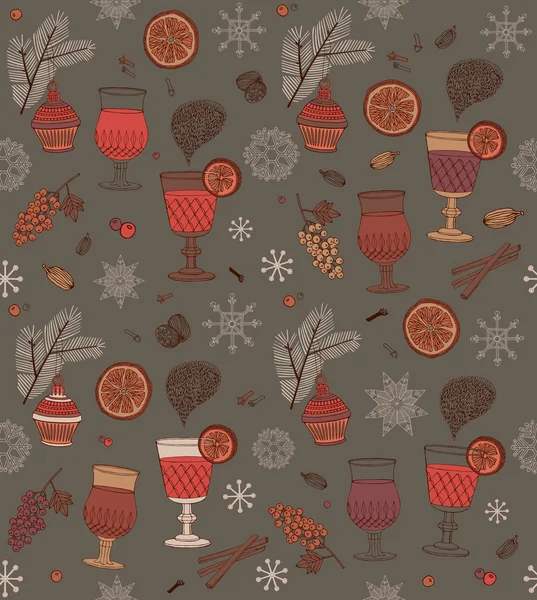 Vin chaud, noix et épices — Image vectorielle